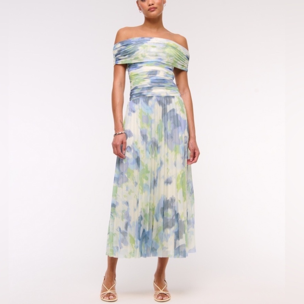 Abercrombie & Fitch Giselle drop waist Blue and Green Mesh Maxi Dress